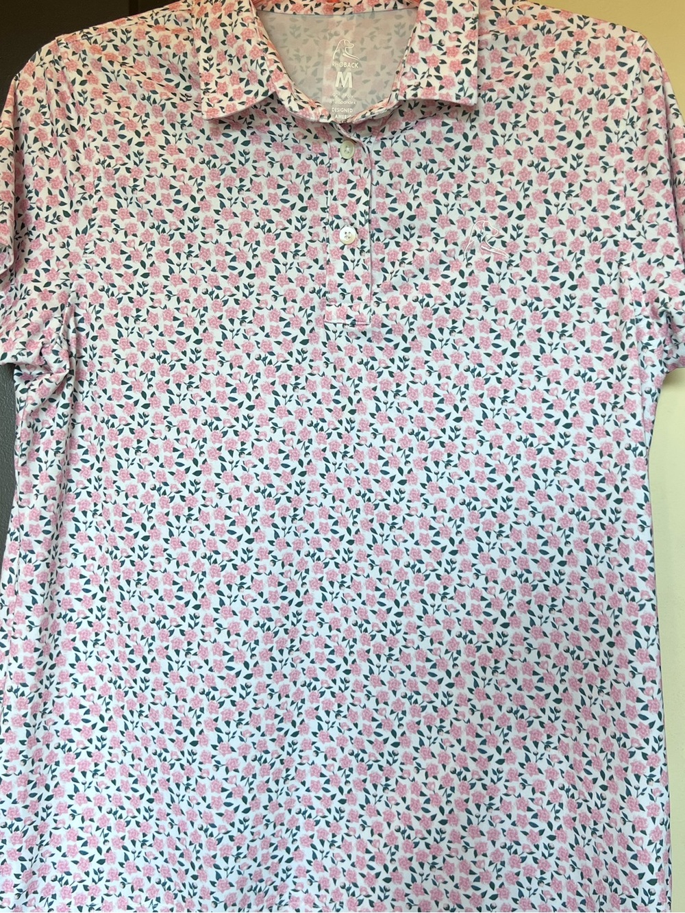 Rhoback Women’s Performance Golf Polo Floral Flowers Pink Short Sleeve Medium
